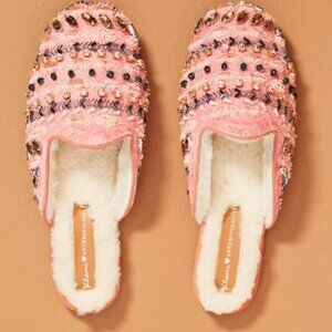 Llani for Anthropologie Bejeweled & Fur Lined Slides NWOT